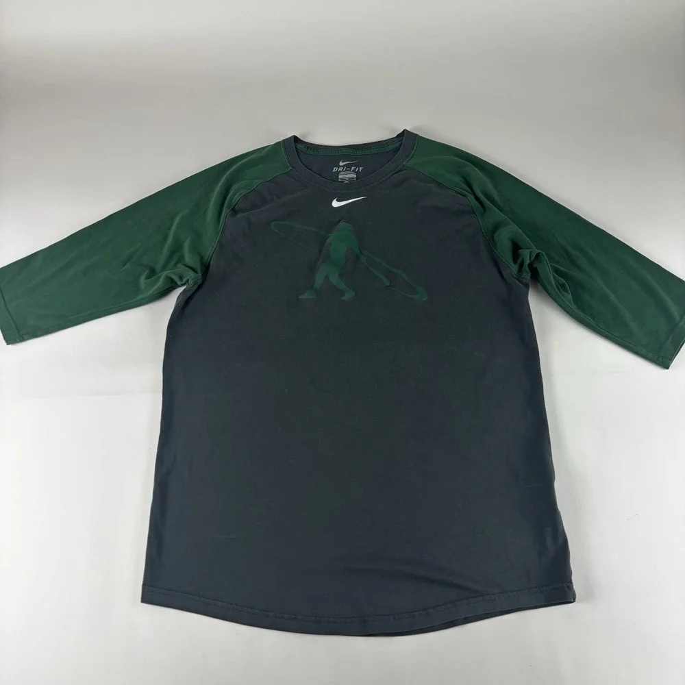 NIKE‎ Shirt Men's M Dri-Fit Baseball Bat Swing Raglan Half Sleeve Black Gray Med